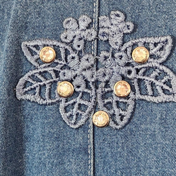 Vintage Cactus Denim Crystal Embellished Blazer Small - Picture 10 of 10